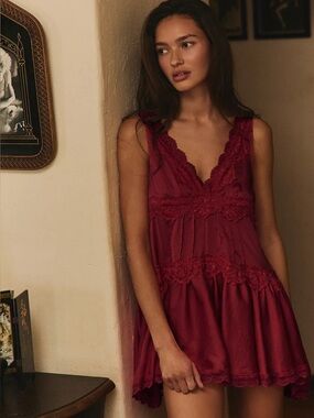 Free People In The Groove Mini Slip Dress / Color: Pomegranate